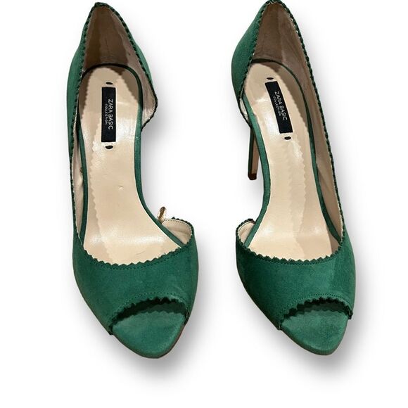 Zara Green D’Orsay Suede Open Peep Toe Pumps - Picture 4 of 14
